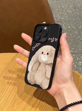 ins风卡通小羊手机壳亮黑色