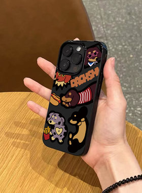 韩系ins趣味卡通涂鸦腊肠狗手机壳适用苹果17promax新款iPhone14亮黑色15pro硅胶13磨砂16男女11全包防摔软壳