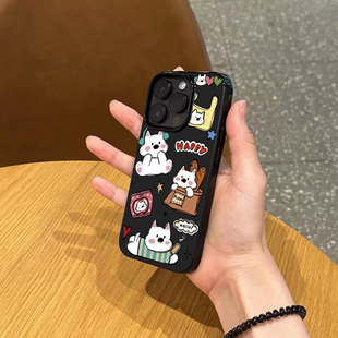 韩风ins卡通可爱小狗手机壳适用苹果17promax新款 16全包防摔软壳 iphone14亮黑色15pro磨砂13硅胶12超薄11女款