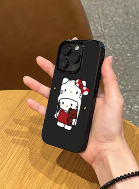 日韩ins秋冬卡通可爱帽子猫咪手机壳适用苹果17promax新款iphone15亮黑色14pro磨砂超薄13女款12全包16软壳