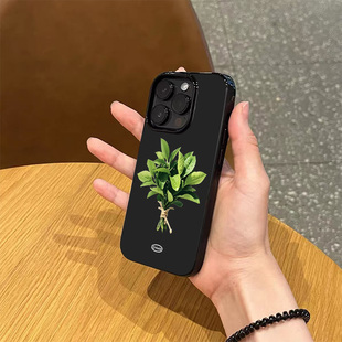 ins好运小众趣味一颗绿叶手机壳适用苹果17promax新款 iPhone16pro亮黑色15磨砂14超薄13全包12情侣11防摔软壳