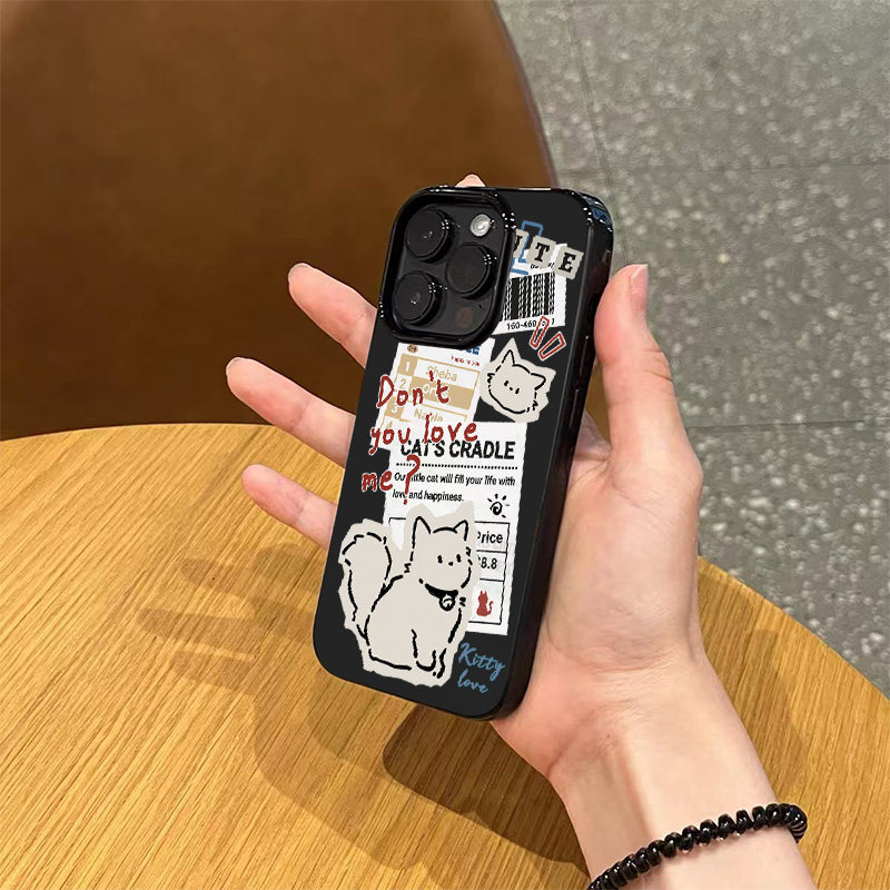 ins个性创意标签猫咪手机壳适用苹果17promax新款iPhone17pro亮黑色15硅胶14磨砂超薄13情侣12防摔11全包软壳