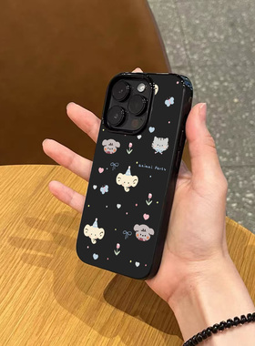 ins小众卡通可爱小狗猫象手机壳适用苹果17promax新款iPhone15pro亮黑色14磨砂13硅胶12女款11高级感16软壳