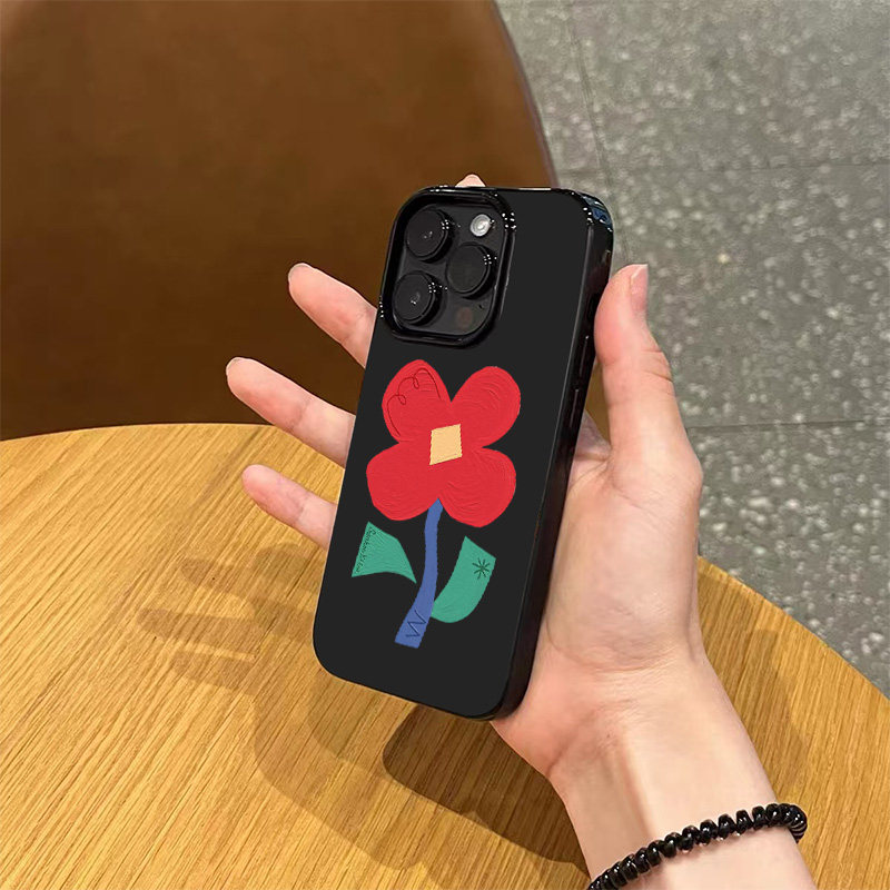 ins简约小众一朵红花手机壳适用苹果17promax新款iPhone17亮黑色16pro硅胶15磨砂超薄14全包13女款12防摔软壳,3C数码配件,手机保护套/壳,淘宝优惠券,粉丝福利购,淘宝优惠卷