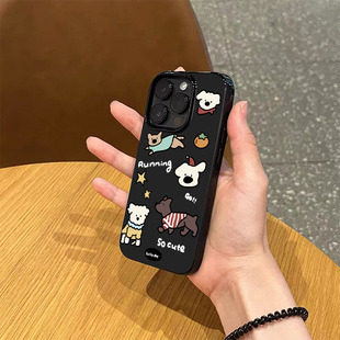 韩系ins趣味卡通小狗手机壳适用苹果17promax新款 14女13全包防摔软壳 iPhone17亮黑色16pro硅胶15小众不撞款