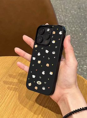 韩系ins卡通可爱动物合集手机壳适用苹果17promax新款iPhone16亮黑色15pro硅胶14磨砂超薄13女款12全包防摔壳