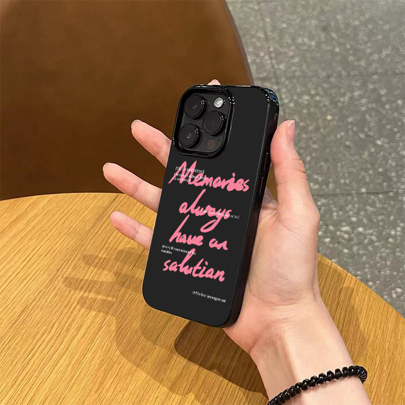 ins小众简约粉色英文适用苹果17promax手机壳新款iPhone16亮黑色15pro磨砂薄款14少女13全包12高级11防摔软壳