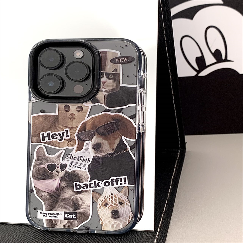 ins小众潮酷报纸墨镜狗狗猫咪适用苹果17promax手机壳iphone14新款13pro个性创意16黑边12透明15全包防摔软壳