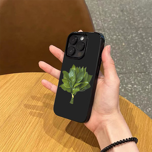 ins小众趣味一颗柚子叶手机壳适用苹果17promax新款 iPhone16pro亮黑色15磨砂14超薄13全包12情侣11防摔软壳