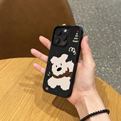 韩风ins秋冬围巾白狗手机壳适用苹果17promax新款 iphone14亮黑色15pro硅胶13磨砂12女款 11超薄16全包防摔软壳
