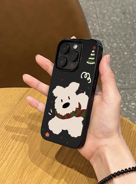 韩风ins秋冬围巾白狗手机壳适用苹果17promax新款iphone14亮黑色15pro硅胶13磨砂12女款11超薄16全包防摔软壳