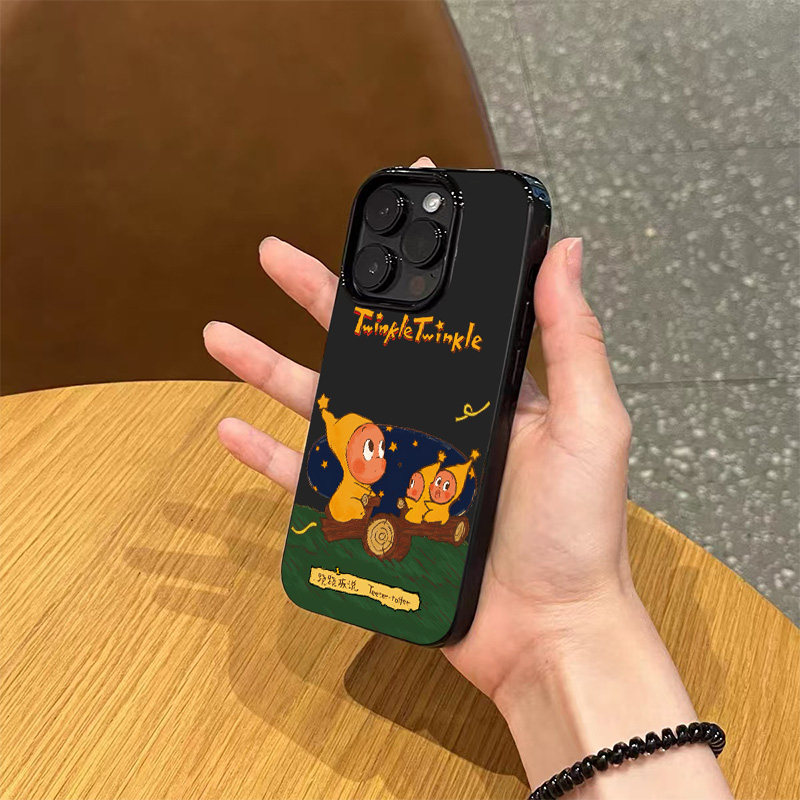 ins小众趣味卡通星星人手机壳适用苹果17promax新款iPhone16pro亮黑色15磨砂轻薄14女13硅胶12全包11防摔软壳