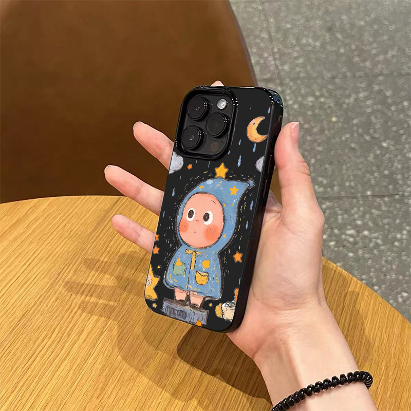 ins趣味雨衣星星人手机壳适用苹果17promax新款iPhone16亮黑色15pro硅胶14磨砂薄款13小众女12卡通11全包软壳