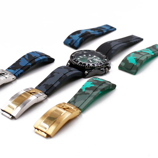 手表配件男20mm代用劳力士宇宙迪通拿系迷彩橡胶表带绿水鬼潜航者