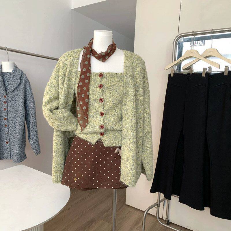 两件套装新款针织女中长款开衫