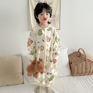 婴儿连体睡衣宝宝春季纯棉2024春秋新款儿睡袋春秋家居服睡袍女孩