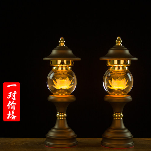 led水晶琉璃莲花灯佛前供灯一对