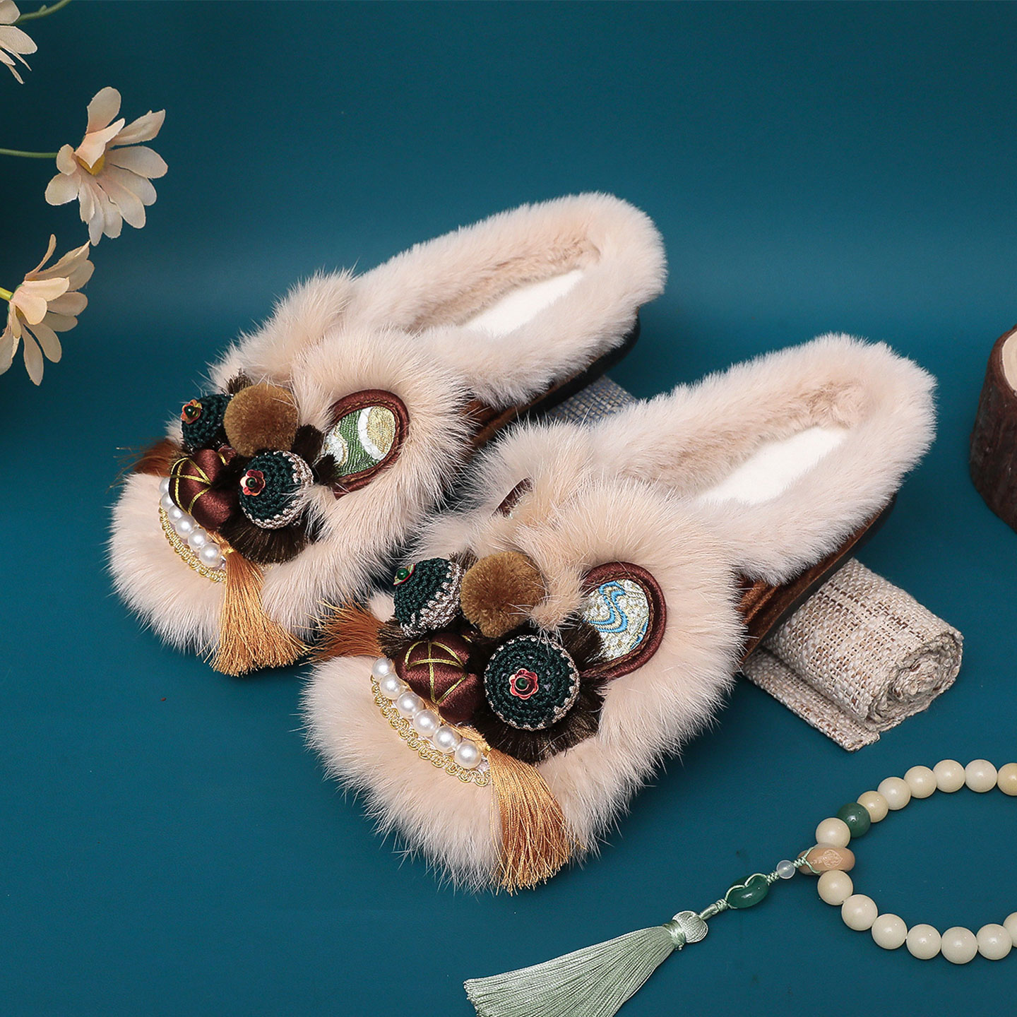 冬季加绒保暖虎头鞋软底棉拖鞋