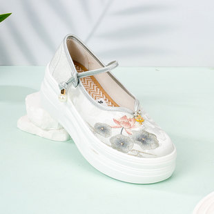 平底汉服鞋子女舒适厚底增高旗袍搭配古风茶服鞋超软民族风绣花鞋