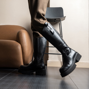 骑士靴男款 侧拉链高筒靴潮 厚底6.5cm增高不过膝马丁长靴子冬新款