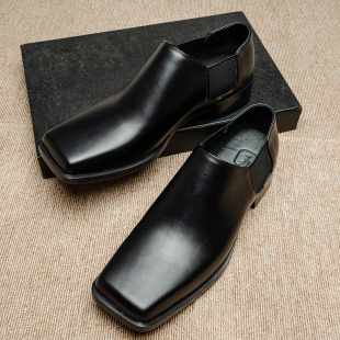 男小众德比鞋 英伦风复古大方头皮鞋 男高级感真皮休闲一脚蹬乐福鞋