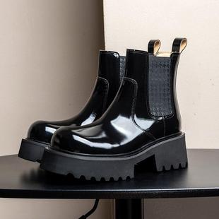 6.5cm增高大头切尔西马丁靴男款 厚底亮面短靴子真皮 2025秋冬新款