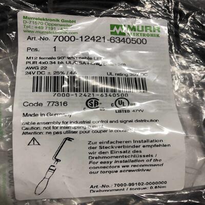 配件MURR电缆7000-12421-6340500 全新库存议价