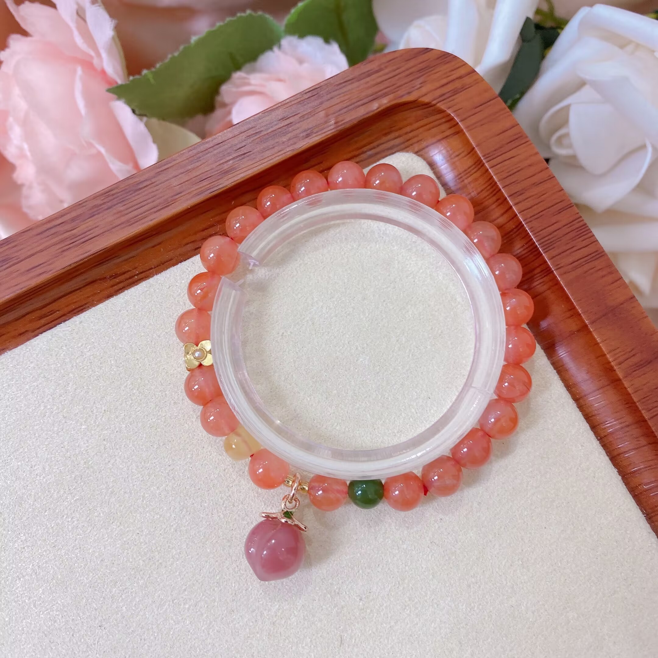 100%纯天然新款高档玫瑰花南红冰飘玛瑙手串原创蜜桃清新手链卡7