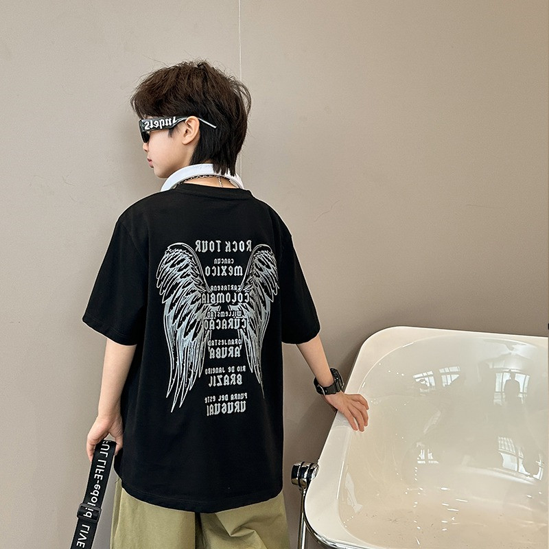 男童夏季翅膀短袖t恤2026新款中大童男孩夏装儿童薄款炸街上衣潮图片