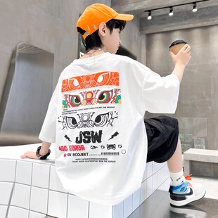 男童薄款短袖t恤夏季2026新款儿童炸街纯棉半袖潮T中大童宽松上衣