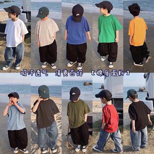 潮T帅气中小童装 儿童纯棉短袖 男女童半袖 纯色基础款 上衣服 t恤夏装