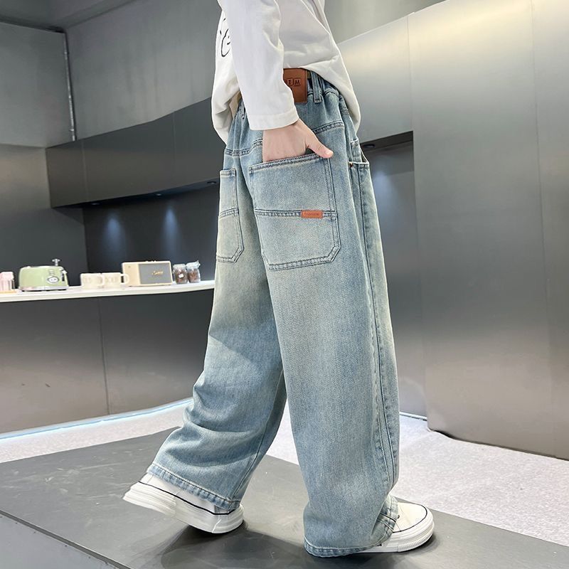 男童阔腿裤春秋款儿童洋气牛仔裤2025新款中大童百搭休闲潮流长裤