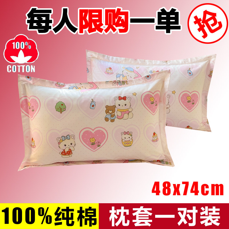 全棉枕头套一对装女生可爱单独枕套纯棉枕芯套内胆套成人家用枕皮