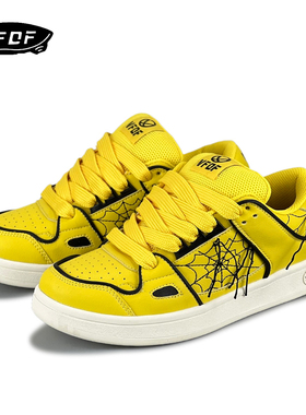 VFDF 原创复古黄黑蜘蛛低帮板鞋男女潮新款百搭学生情侣休闲鞋子