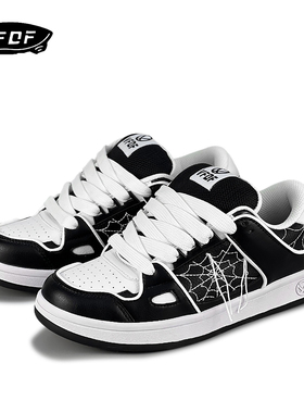 VFDF 原创设计黑白蜘蛛低帮板鞋男女ins潮鞋复古百搭情侣休闲鞋子