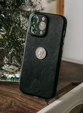 heatseeking手作全包羊皮质创意复古币手机壳适用于苹果iphone16promax16pro15promax手机皮套羊皮纹15pro