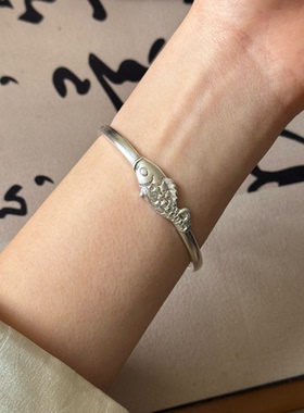 锦鲤 足银999手工手镯小鱼手环送礼女朋友礼物小朋友手镯19克左右