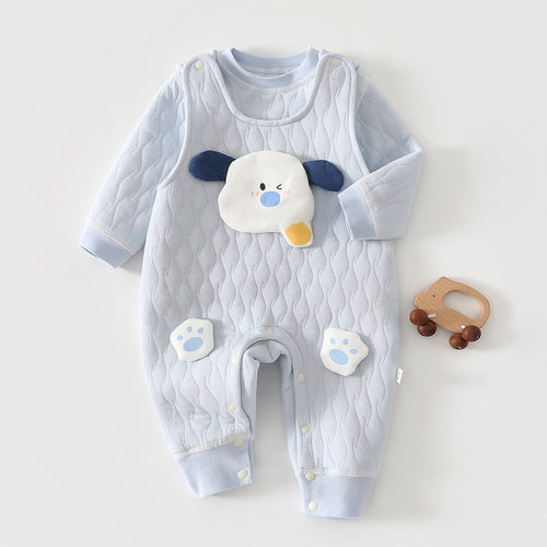 新生婴儿秋冬季保暖长袖上衣背带裤两件套男女宝宝夹棉套装外出服