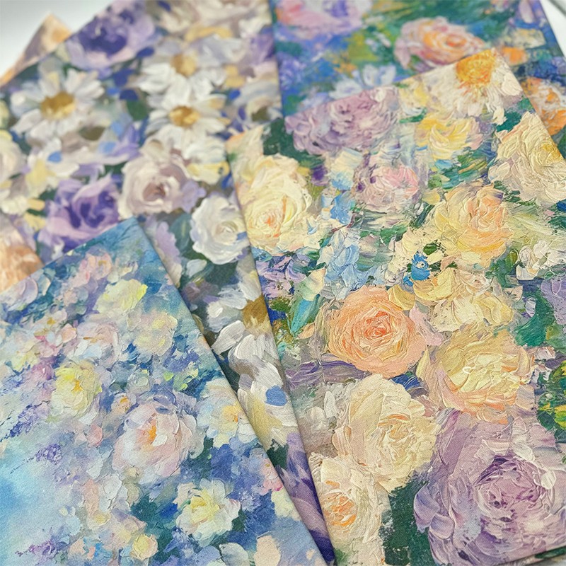 美式油画风莫奈花卉印花布加密棉麻布料装饰桌布门帘布面料沙发布