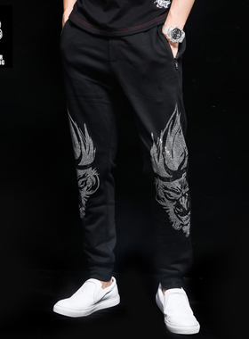 MONKEY KING品牌 猴王春夏休闲裤纯棉运动收口烫钻修身长裤男