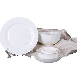 金四方唐山骨质瓷春意自由搭配骨瓷碗盘调羹勺子电光金可微波餐具