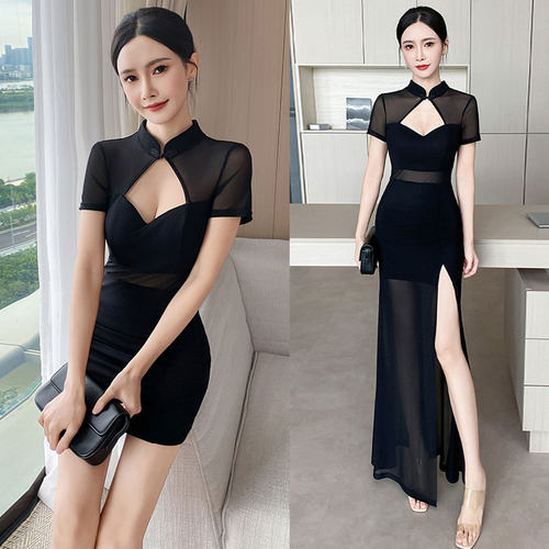 采耳spa沐足显瘦收腰遮肚长礼服