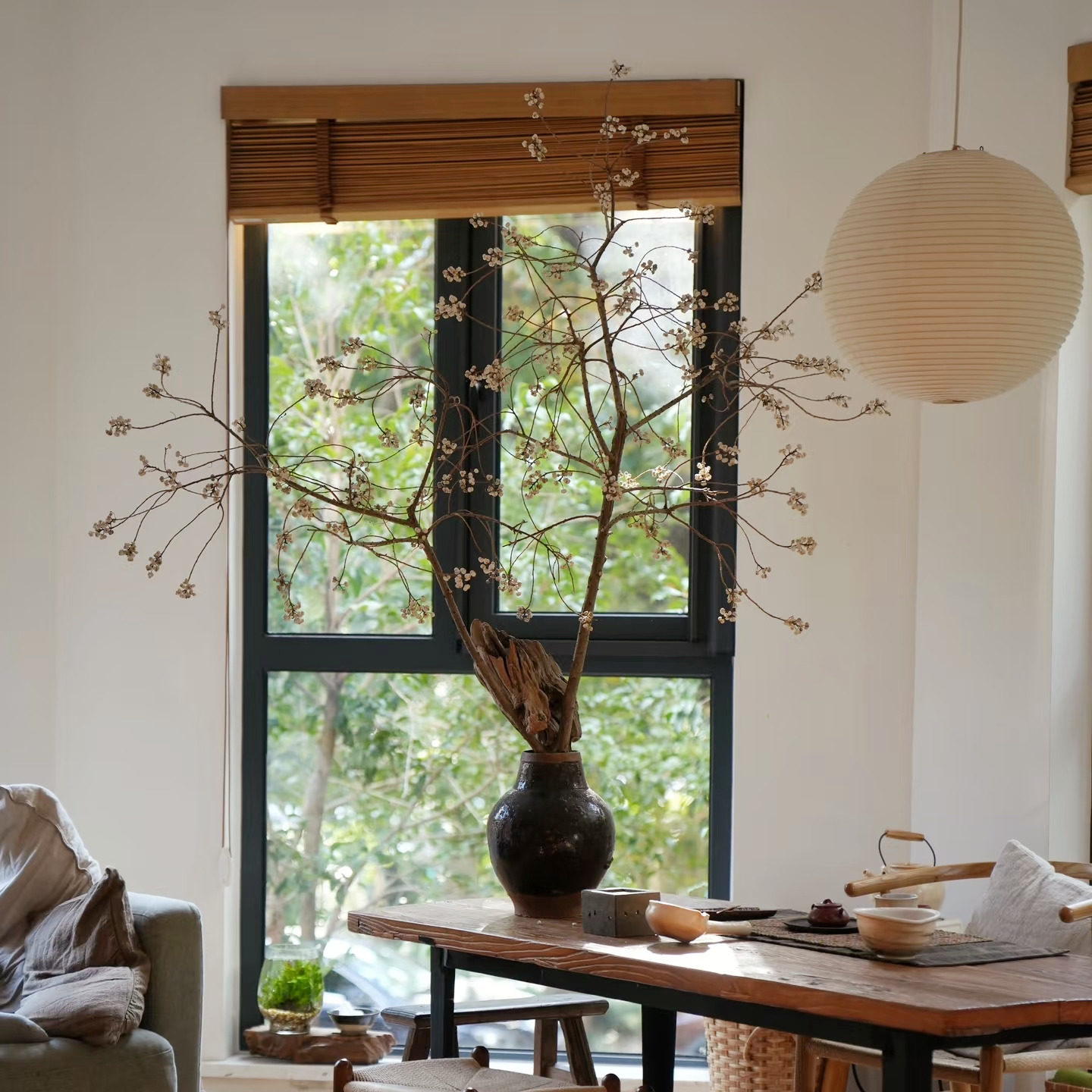 小白果乌桕果天然树枝干花花束干枝侘寂风花瓶插花装饰高级感真花