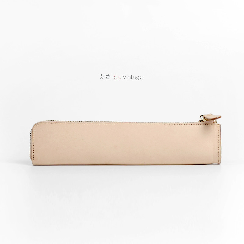 莎暮 原色植鞣牛皮文艺笔袋 简约商务头层牛皮手工复古文具收纳袋