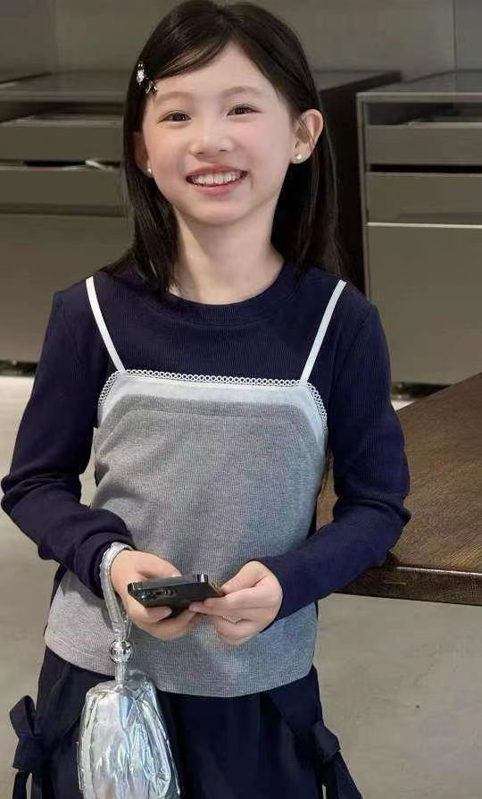 现货 波拉韩国童装2025秋装女童中大童亲子假两件打底衣长袖T恤