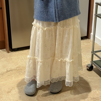 实体店儿童装波拉秋冬款花朵镂空厚实蕾丝拼接半身裙女童女孩长裙