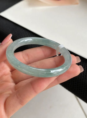 【带证书】缅甸天然翡翠手镯A货浅绿色细圆条手镯叮当镯美人条玉