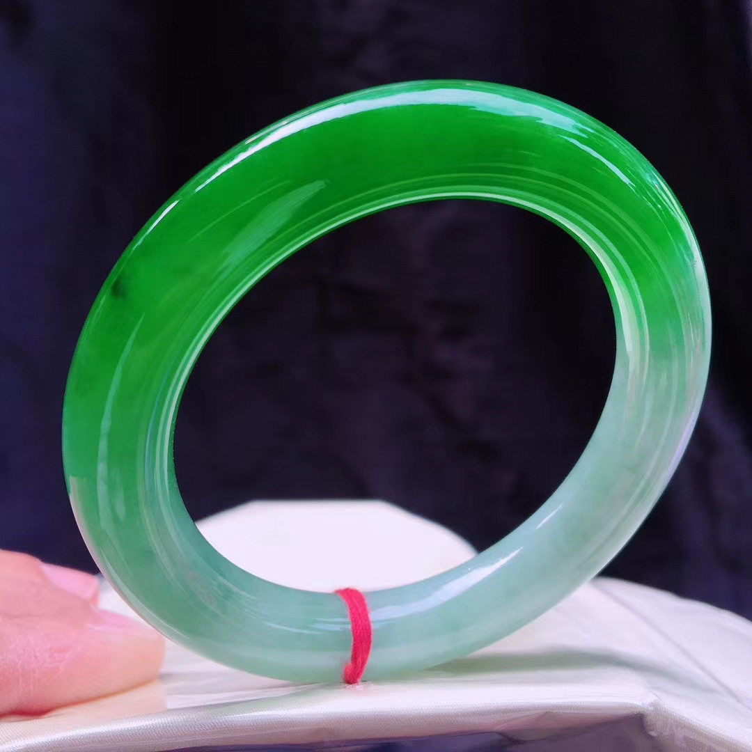 缅甸老坑翡翠手镯冰糯种飘阳绿正圈玉镯子女款圆条满绿原石玉