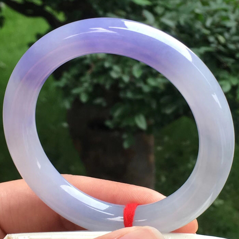 天然翡翠A货冰种紫罗兰圆飘手镯.