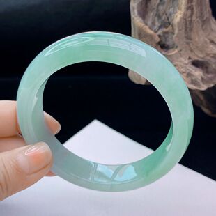 【带证书】天然正品缅甸老坑翡翠直播冰糯种翠色白冰玉手镯女真货